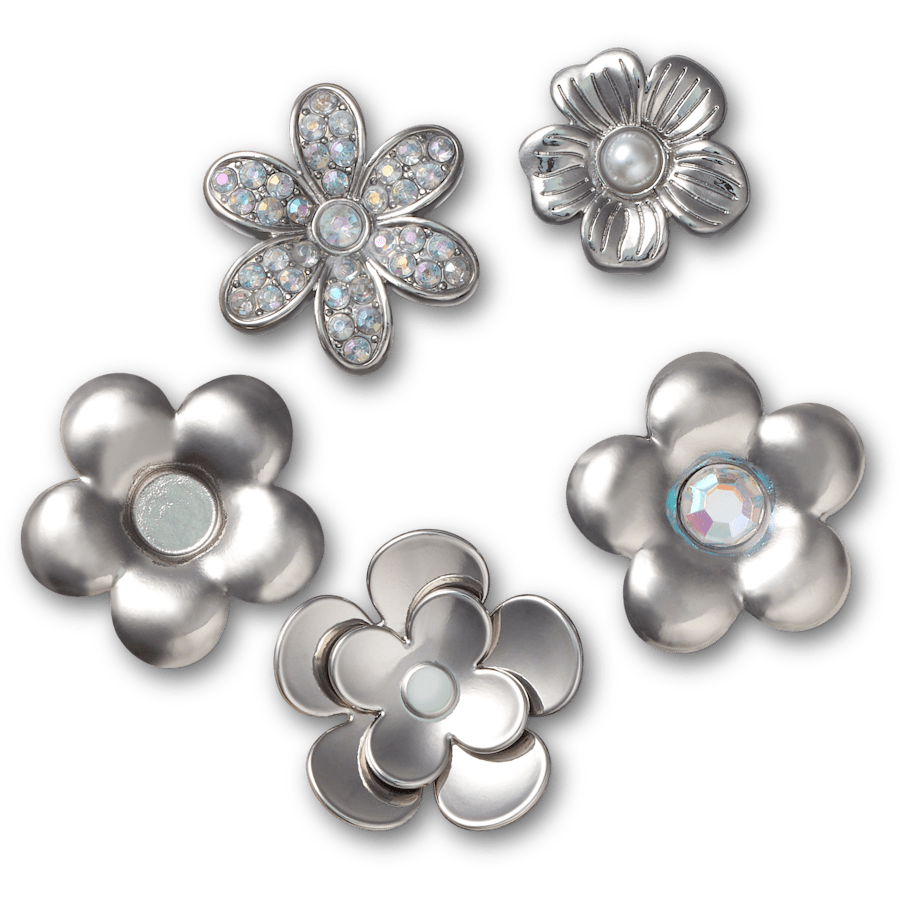 Monochrome Slvr Flwrs 5 Pack Jibbitz™ charms Women|Men|Jibbitz™ Charms Outlet