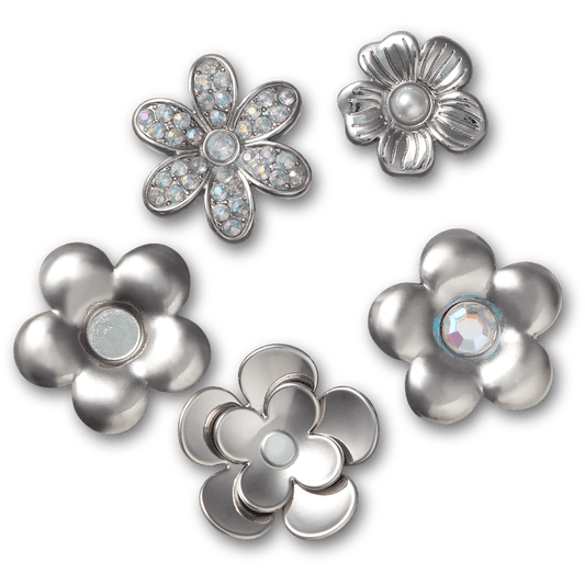 Monochrome Slvr Flwrs 5 Pack Jibbitz™ charms Women|Men|Jibbitz™ Charms Outlet