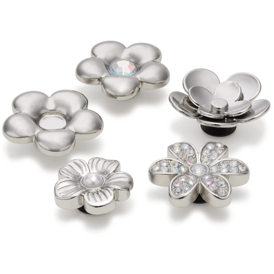 Monochrome Slvr Flwrs 5 Pack Jibbitz™ charms Women|Men|Jibbitz™ Charms Outlet