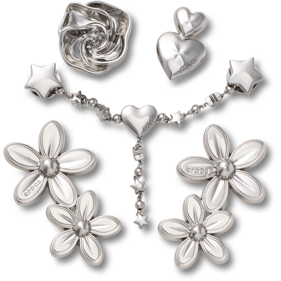 Silver Meta Floral 5 Pack Jibbitz™ charms Women|Men|Jibbitz™ Charms Outlet