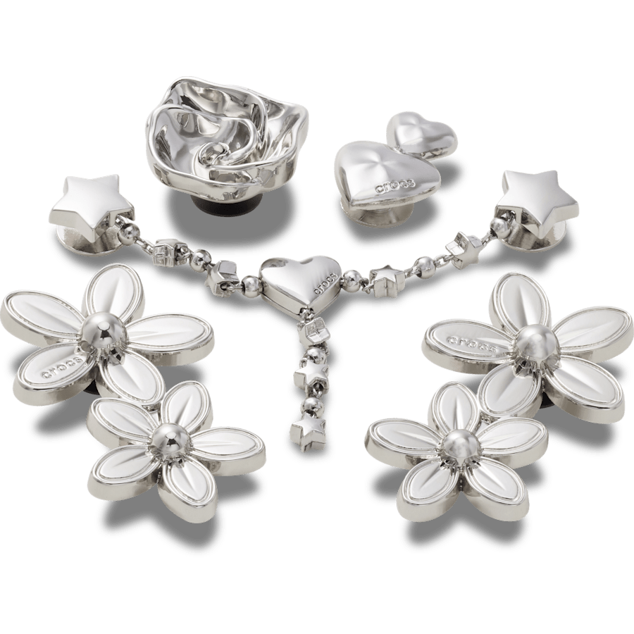 Silver Meta Floral 5 Pack Jibbitz™ charms Women|Men|Jibbitz™ Charms Outlet