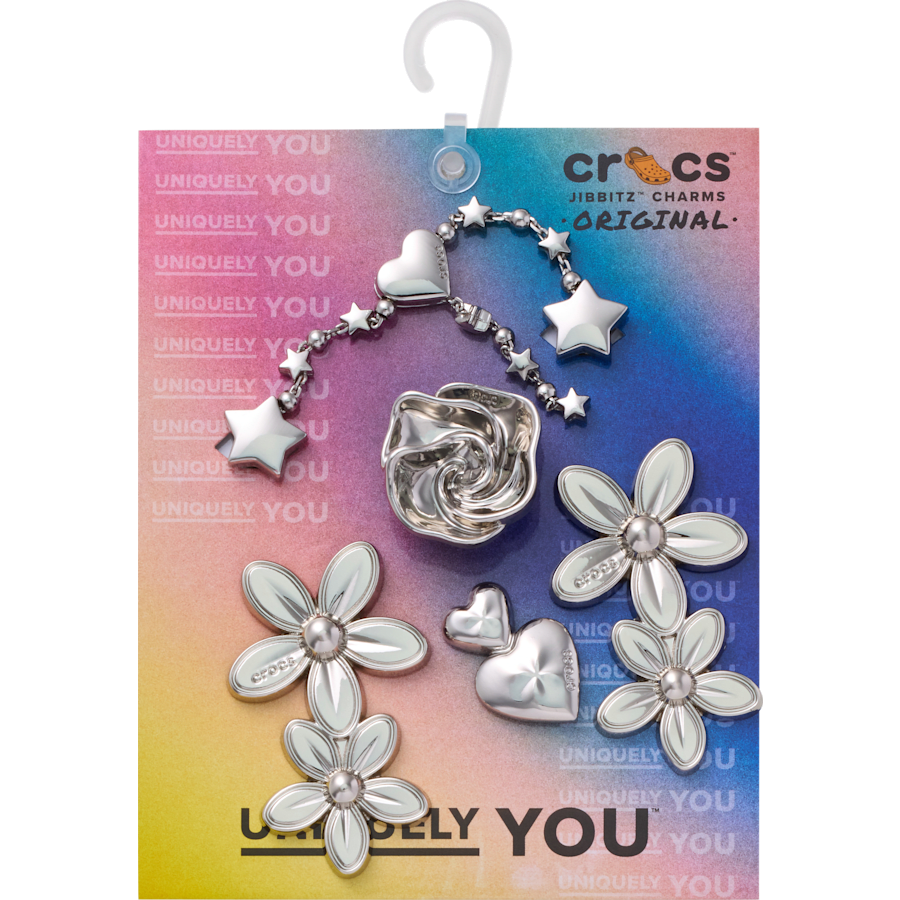 Silver Meta Floral 5 Pack Jibbitz™ charms Women|Men|Jibbitz™ Charms Outlet